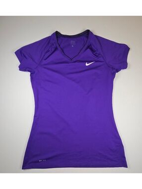 Nike Pro Dri-FIT Purple V-Neck Short Sleeve Compression Training Top Women’s L